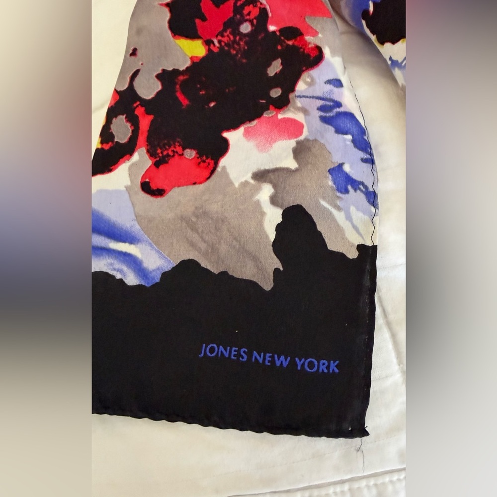Jones New York Vibrant Floral Scarf in Red, Blue, and Black - Picture 3 of 3